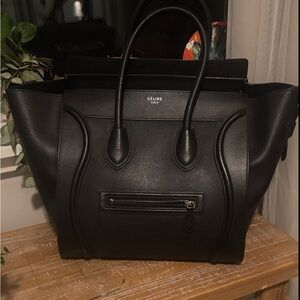 Celine Black Leather Tote Bag